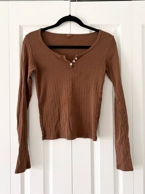 John Galt Brown Henley Top